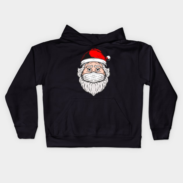 Santa Clause Wear Mask Illustration Kids Hoodie by Merchsides